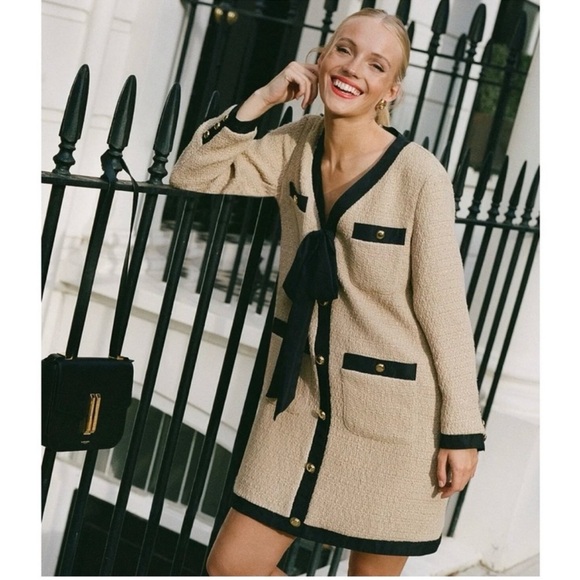 Tuckernuck Pomander Place Coco Tweed Textured Dress Tan/Black NWT Size L - Picture 3 of 7